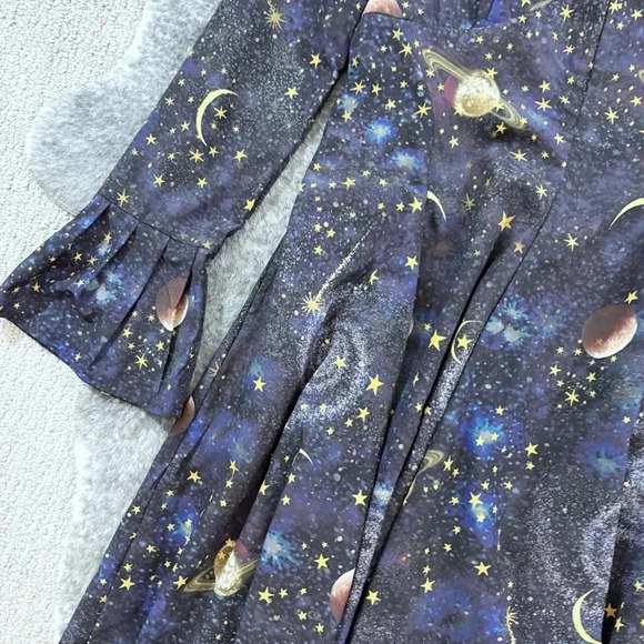 eShakti Constellation Galaxy Planet Print Crepe Empire Dress - Picture 5 of 13